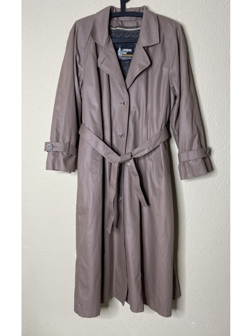 Vintage London Fog Trench Coat USA Made Belted Brown Lined Size 16 R Excellent - Picture 1 of 15
